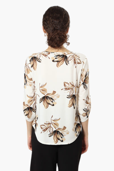 Beechers Brook Floral Roll Up Sleeve Necklace Blouse - Cream - Womens Shirts & Blouses - Fairweather
