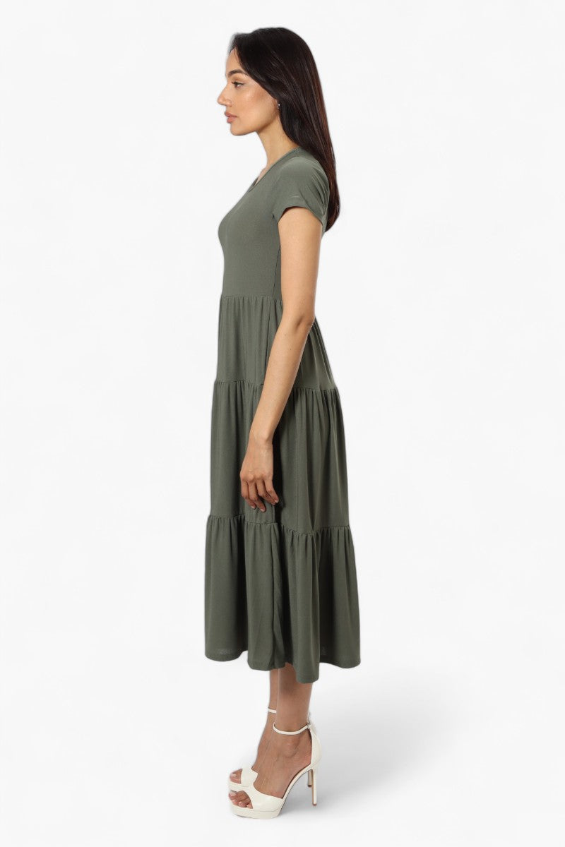 Majora Solid Cap Sleeve Tiered Maxi Dress - Olive - Womens Maxi Dresses - Fairweather
