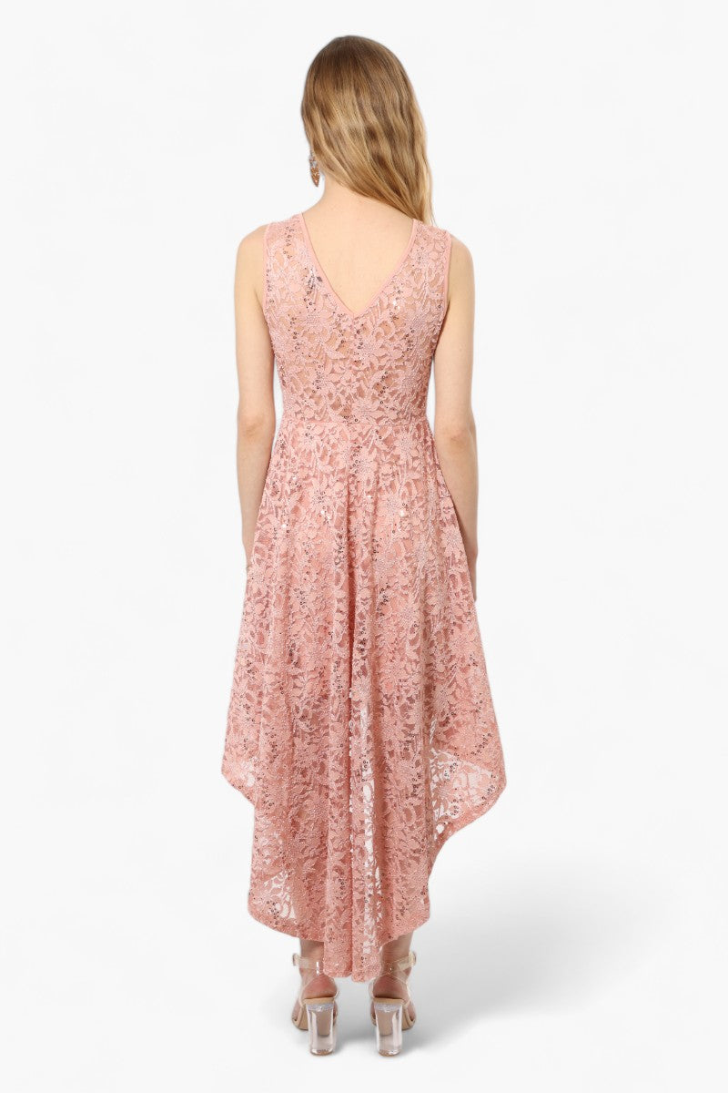 Limite High Low Lace Sequin Cocktail Dress - Pink - Womens Cocktail Dresses - Fairweather