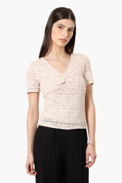 Limite Lace V-Neck Short Sleeve Shirt - Blush - Womens Shirts & Blouses - Fairweather