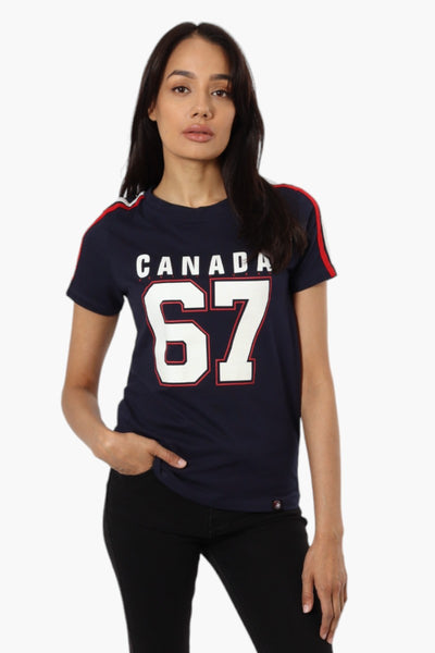 Canada Weather Gear Striped Shoulder 67 Print Tee - Navy - Womens Tees & Tank Tops - Fairweather