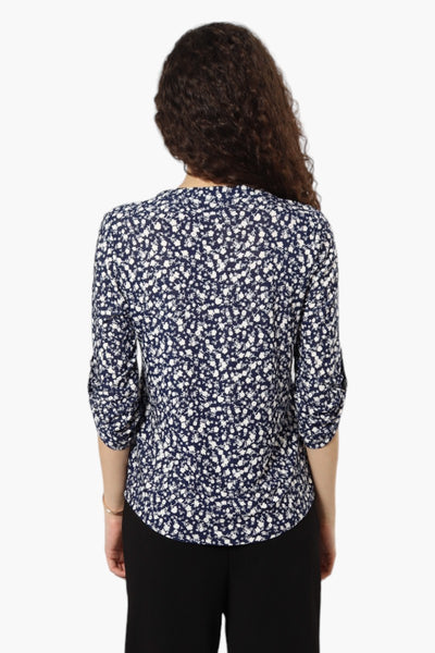 Beechers Brook Floral Roll Up Sleeve Henley Shirt - Navy - Womens Shirts & Blouses - Fairweather