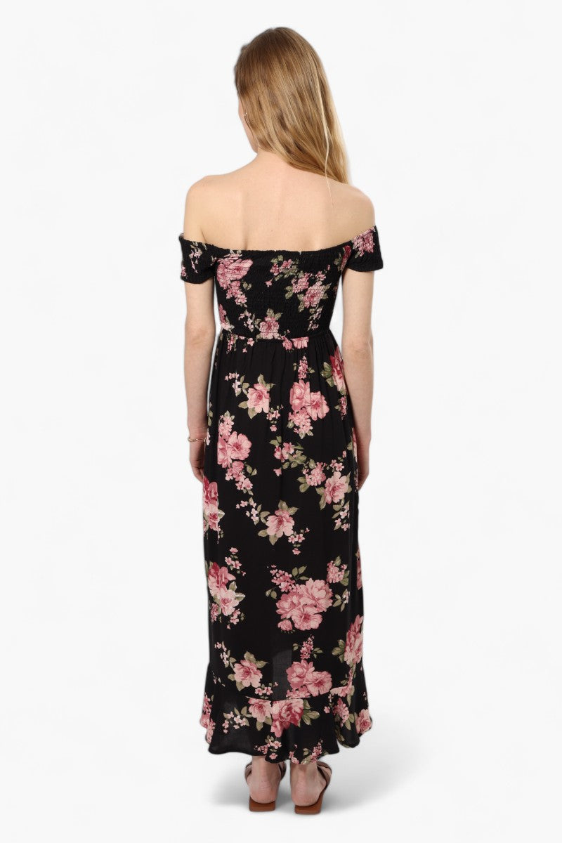 Impress Floral Smocked Top Maxi Dress - Black - Womens Maxi Dresses - Fairweather