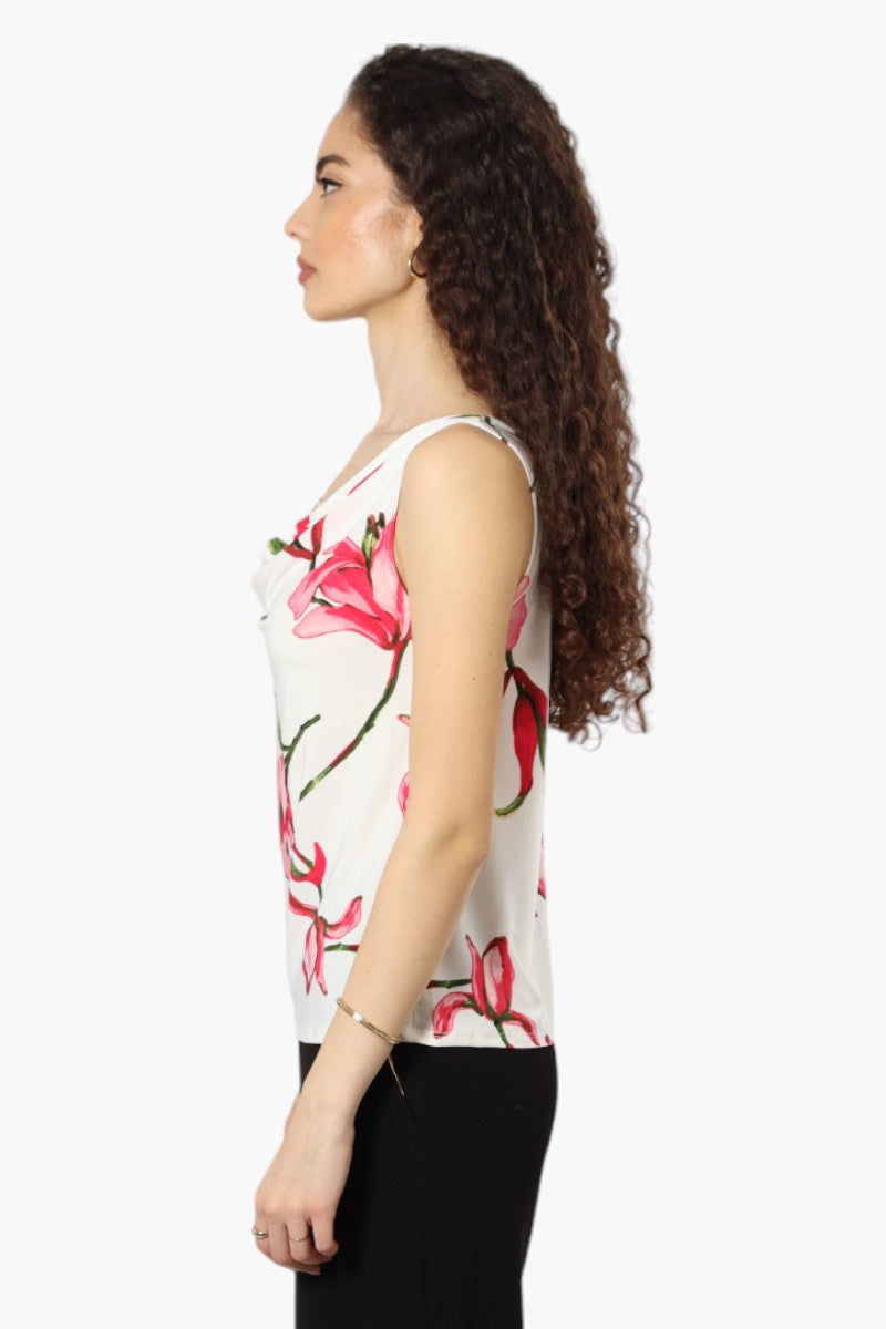 Impress Floral Cowl Neck Tank Top - White - Womens Tees & Tank Tops - Fairweather
