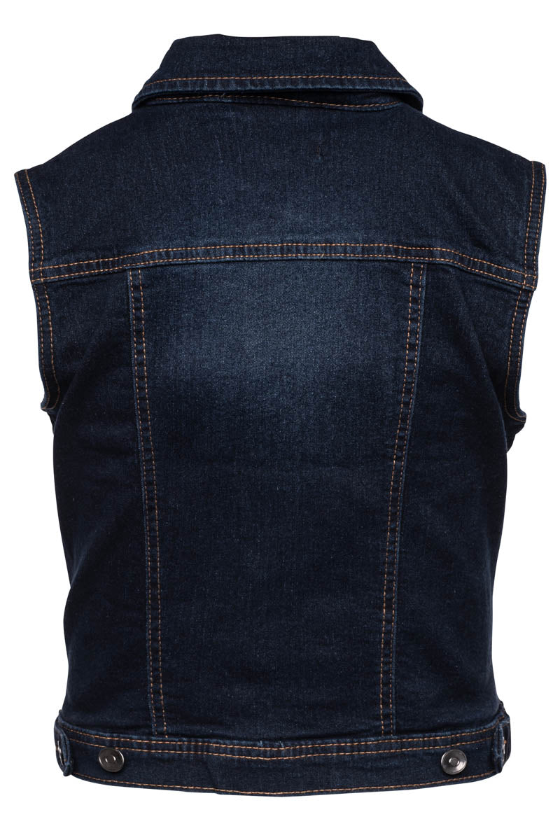 Motojeans Button Front Flap Pocket Denim Vest - Navy - Womens Denim Jackets & Vests - Fairweather