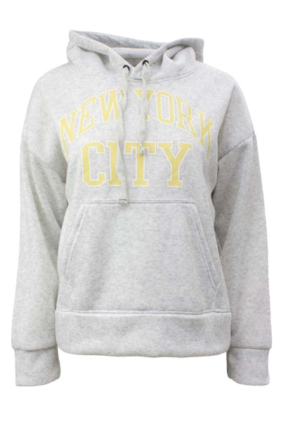 New York City Printed Solid Long Sleeve Hoodie - Grey - Womens Hoodies & Sweatshirts - Fairweather