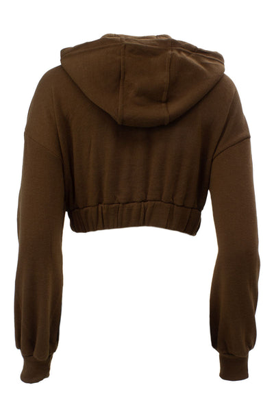 Solid Zip Up Long Sleeve Crop Hoodie - Brown - Womens Hoodies & Sweatshirts - Fairweather