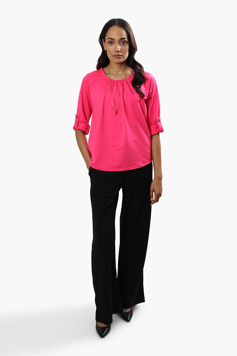 Beechers Brook Solid Roll Up Sleeve Blouse - Pink - Womens Shirts & Blouses - Fairweather