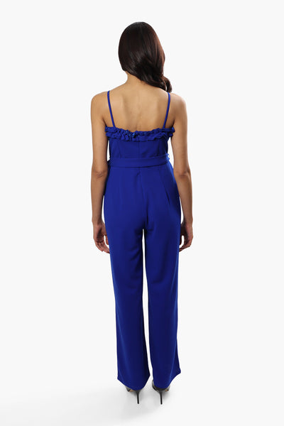 Limite Belted Ruffle Detail Jumpsuit - Blue - Womens Jumpsuits & Rompers - Fairweather