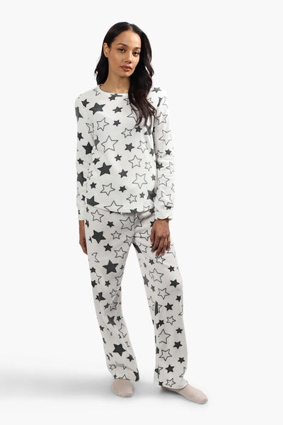 Cuddly Canuckies Plush Star Print Pajama Top - White - Womens Pajamas - Fairweather