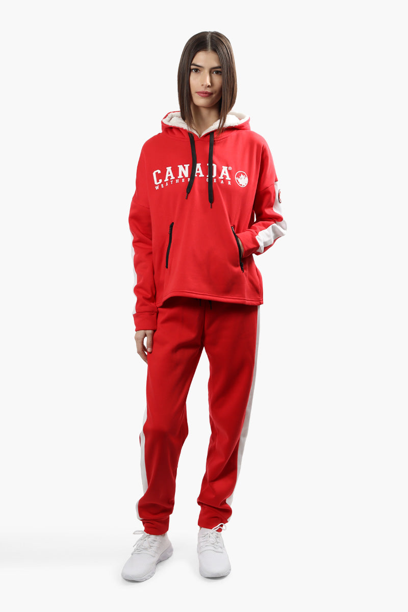 Canada Weather Gear Stripe Sleeve Hoodie - Red - Womens Hoodies & Sweatshirts - Fairweather