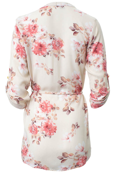 Floral Printed Zip Front Tunic Shirt - Pink - Womens Shirts & Blouses - Fairweather
