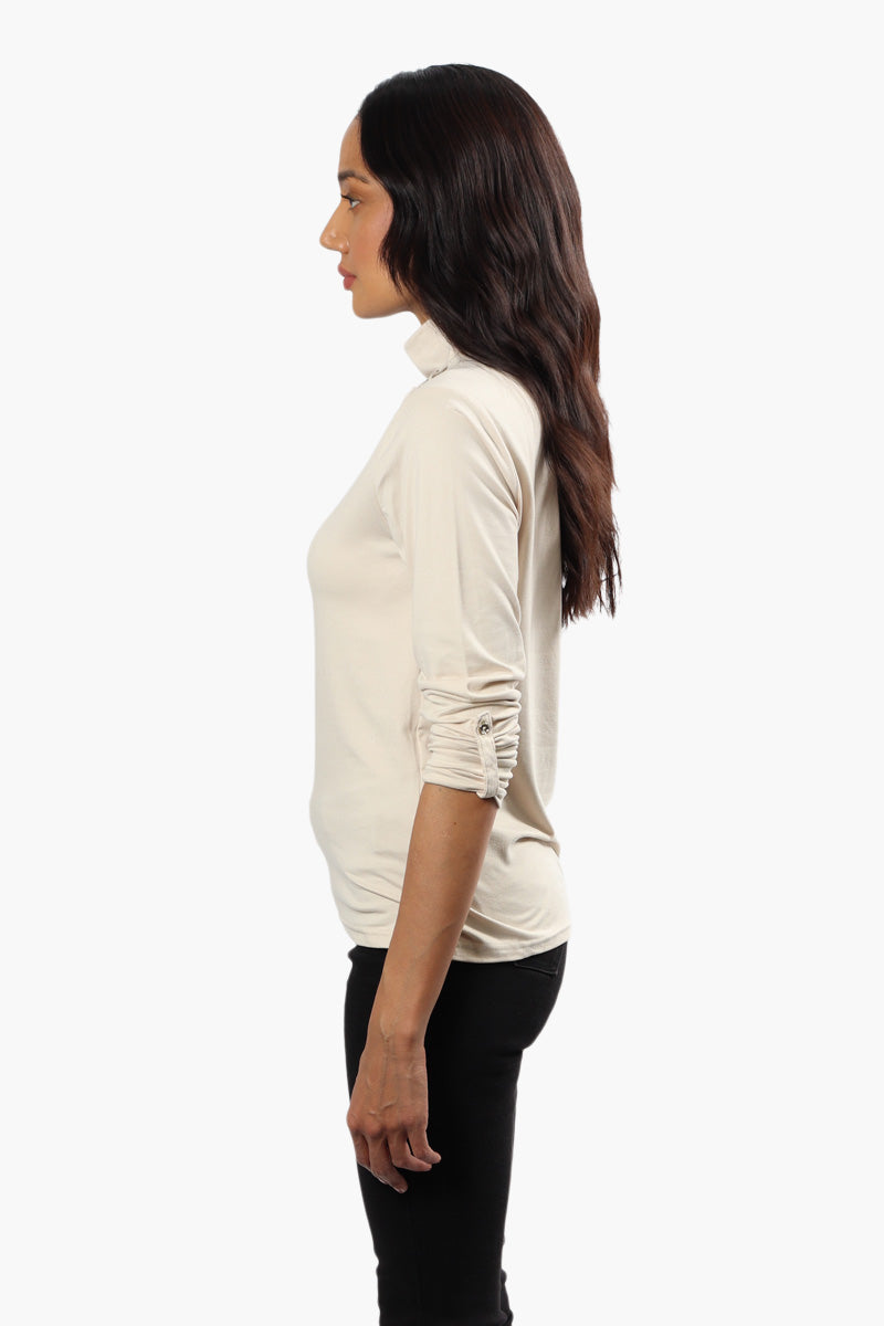International INC Company Mock Neck Long Sleeve Top - Beige - Womens Long Sleeve Tops - Fairweather