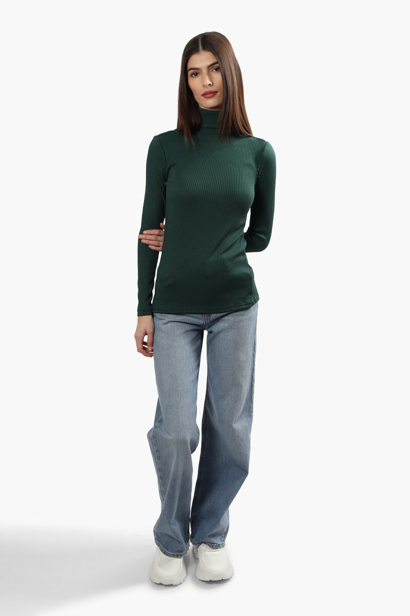 Magazine Ribbed Turtleneck Long Sleeve Top - Green - Womens Long Sleeve Tops - Fairweather
