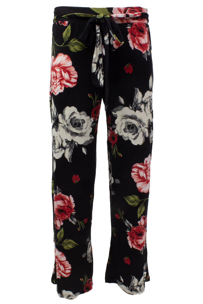 Floral Wide Leg Pants - Black - Womens Pants - Fairweather