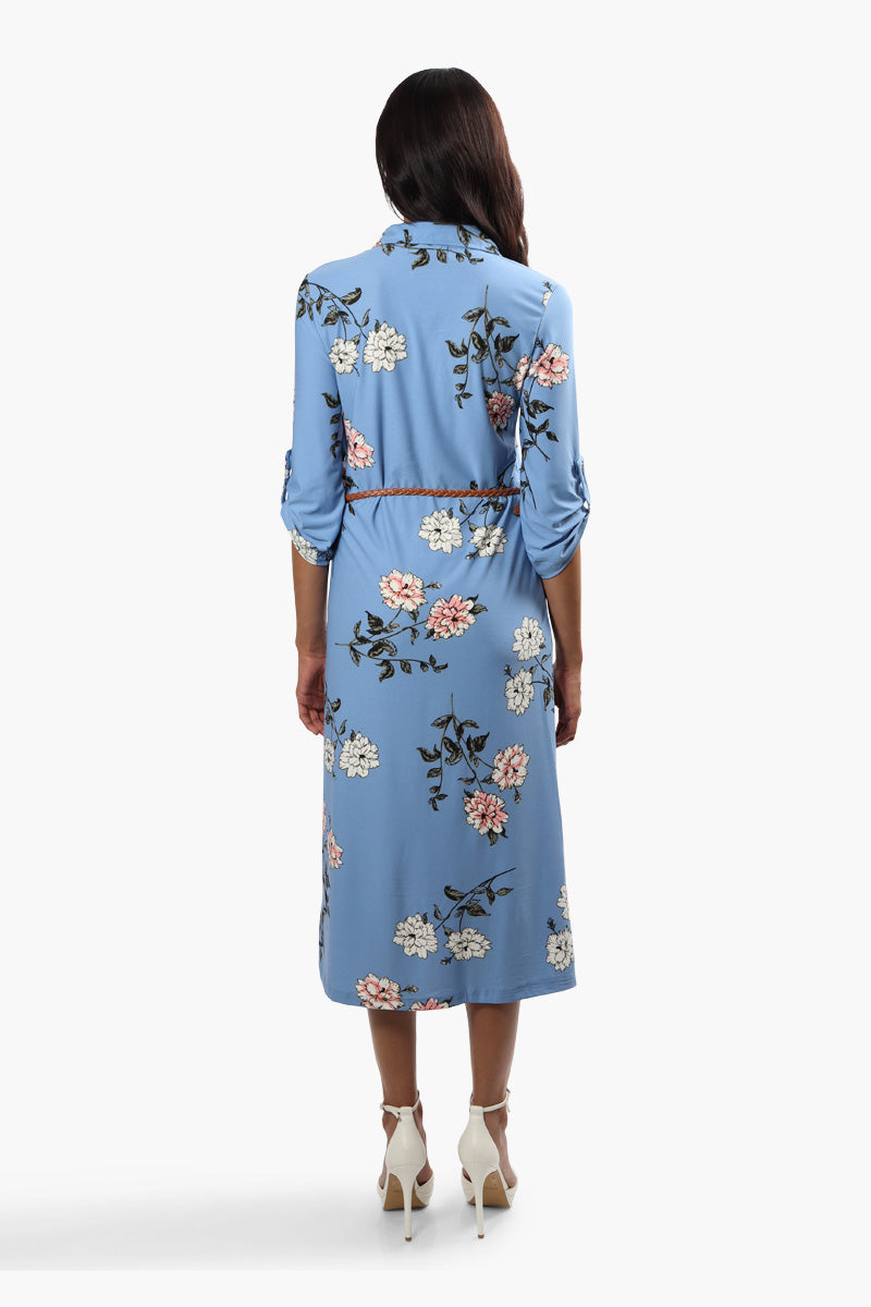 International INC Company Belted Floral Midi Dress - Blue - Womens Midi Dresses - Fairweather