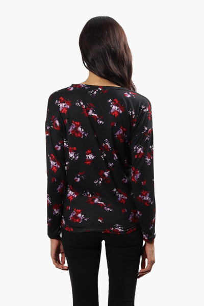 International INC Company Floral Front Twist Long Sleeve Top - Black - Womens Long Sleeve Tops - Fairweather