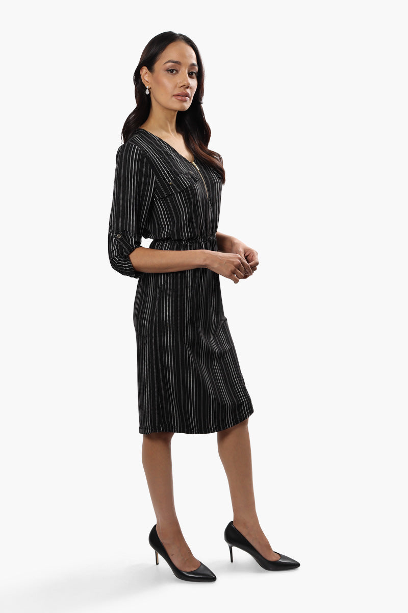 International INC Company Striped Flap Pocket Day Dress - Black - Womens Day Dresses - Fairweather