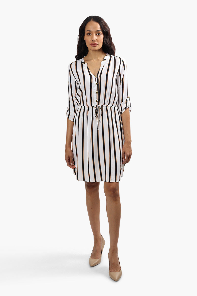 Beechers Brook Striped Roll Up Sleeve Day Dress - White - Womens Day Dresses - Fairweather