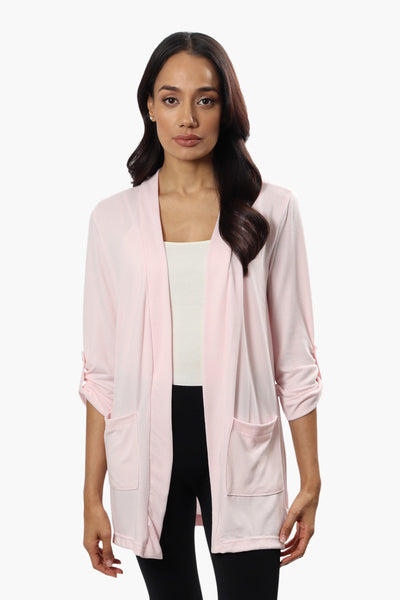 Majora Open Front Roll Up Sleeve Cardigan - Pink - Womens Cardigans - Fairweather