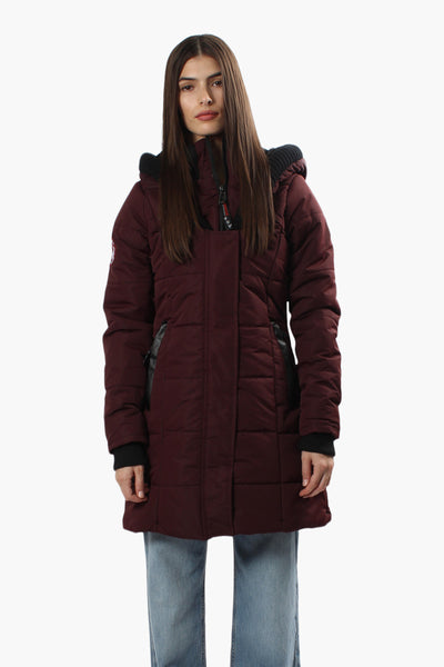 Canada Weather Gear Solid Ribbed Hood Parka Jacket - Burgundy - Womens Parka Jackets - Fairweather