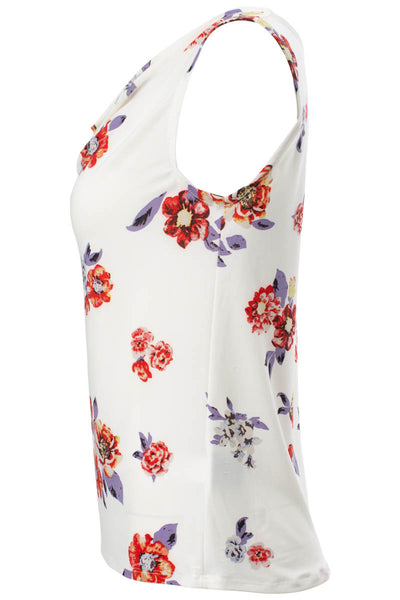 Floral Cowl Neck Tank Top - White - Womens Tees & Tank Tops - Fairweather
