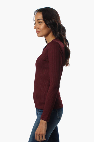 Magazine Ribbed Front Twist Long Sleeve Top - Burgundy - Womens Long Sleeve Tops - Fairweather