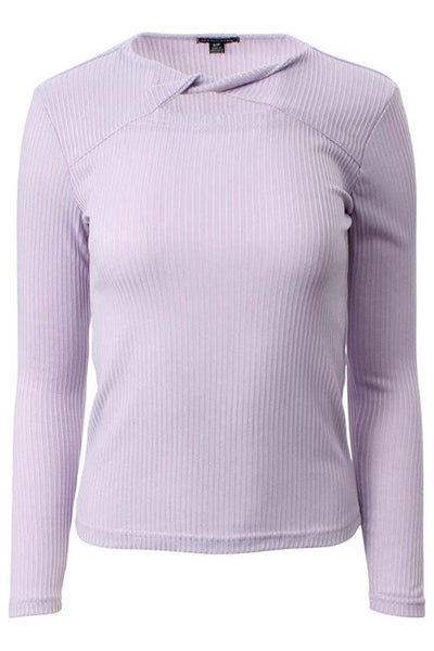 Magazine Ribbed Front Twist Long Sleeve Top - Lavender - Womens Long Sleeve Tops - Fairweather