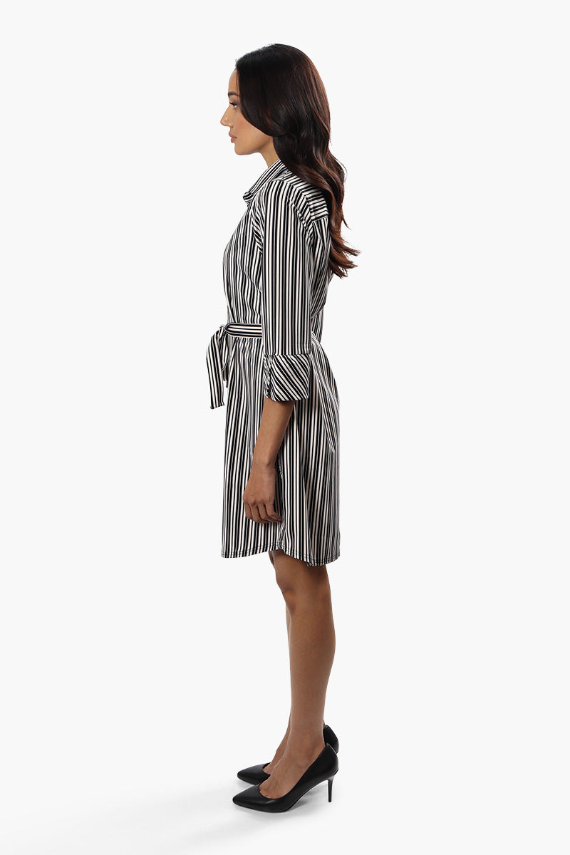 Beechers Brook Striped Belted Day Dress - White - Womens Day Dresses - Fairweather