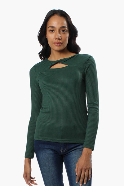 Magazine Ribbed Front Twist Long Sleeve Top - Green - Womens Long Sleeve Tops - Fairweather