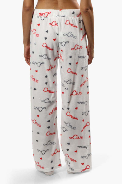 Cuddly Canuckies Plush Love Print Pajama Pants - White - Womens Pajamas - Fairweather