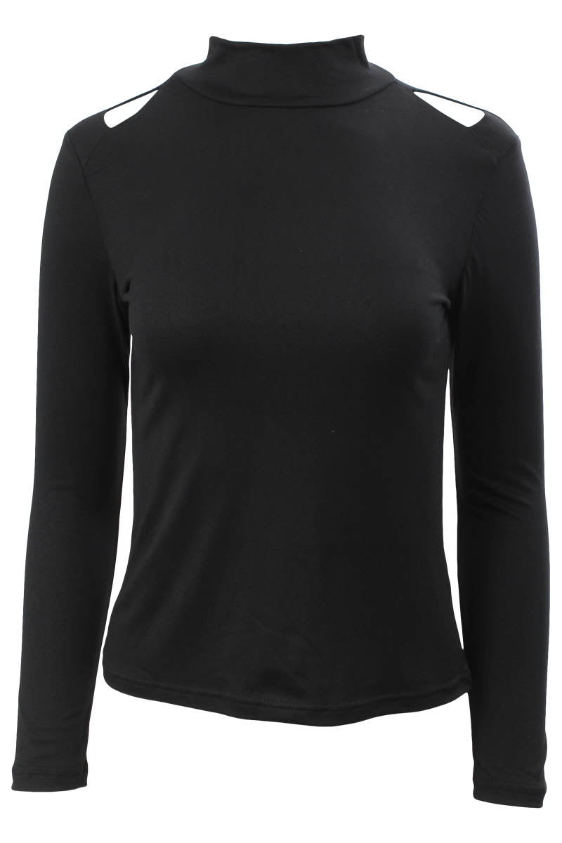 International INC Company Keyhole Shoulder Turtleneck Long Sleeve Top - Black - Womens Long Sleeve Tops - Fairweather