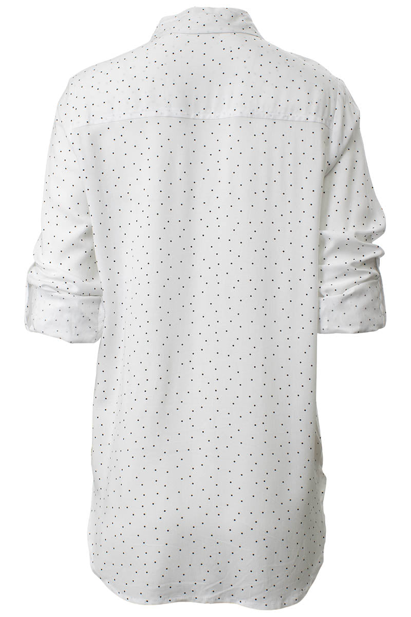 Printed Roll Up Sleeve Flap Pocket Shirt - White - Womens Shirts & Blouses - Fairweather