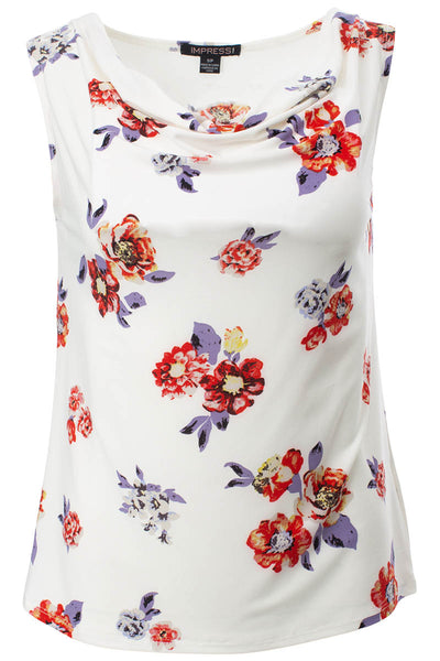 Floral Cowl Neck Tank Top - White - Womens Tees & Tank Tops - Fairweather