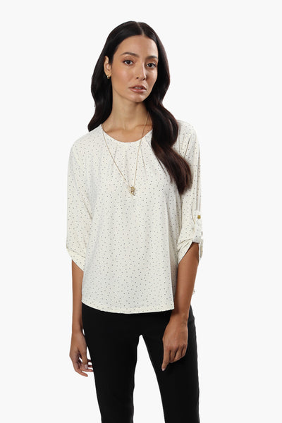 International INC Company Polka Dot Roll Up Sleeve Blouse - White - Womens Shirts & Blouses - Fairweather