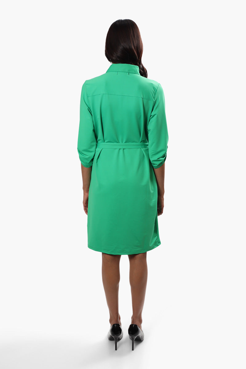 Beechers Brook Belted Button Up Day Dress - Green - Womens Day Dresses - Fairweather