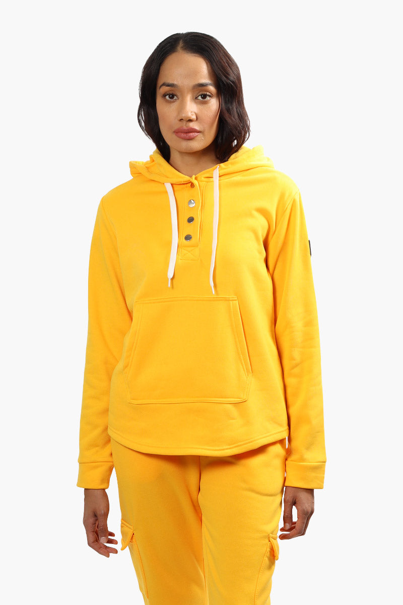 Fahrenheit Fleece Henley Hoodie - Yellow - Womens Hoodies & Sweatshirts - Fairweather