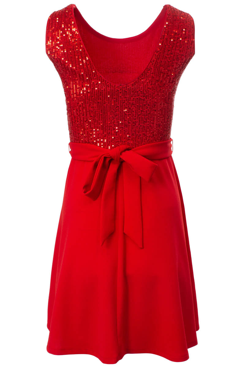 Belted Sequin Sleeveless Cocktail Dress - Red - Womens Cocktail Dresses - Fairweather