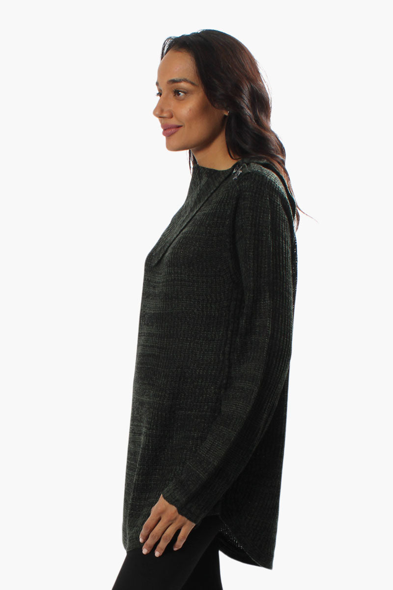 International INC Company Split Neck Knit Pullover Sweater - Olive - Womens Pullover Sweaters - Fairweather