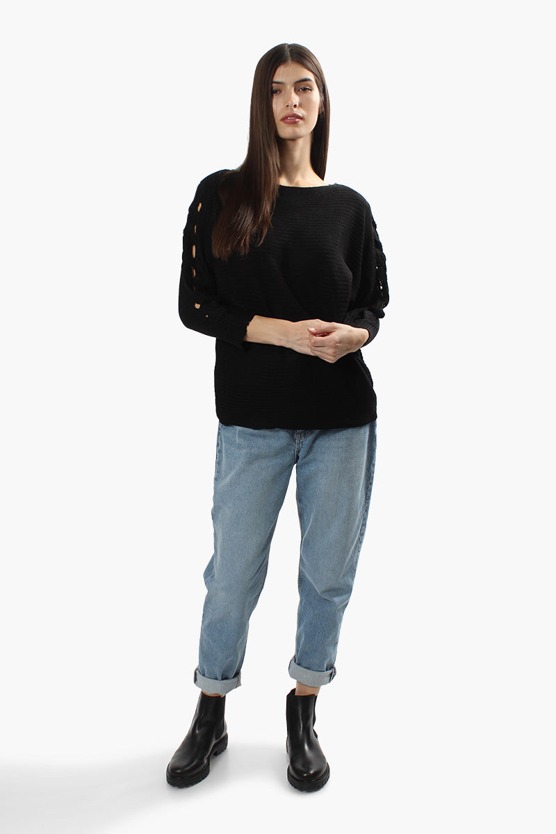 Majora Braided Sleeve Pullover Sweater - Black - Womens Pullover Sweaters - Fairweather