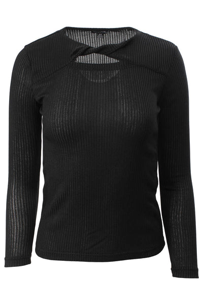 Magazine Ribbed Front Twist Long Sleeve Top - Black - Womens Long Sleeve Tops - Fairweather