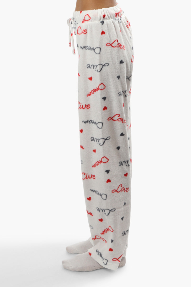 Cuddly Canuckies Plush Love Print Pajama Pants - White - Womens Pajamas - Fairweather