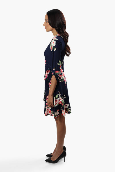 International INC Company Belted Floral Crossover Day Dress - Navy - Womens Day Dresses - Fairweather