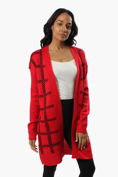 Canada Weather Gear Plaid Open Cardigan - Red - Womens Cardigans - Fairweather