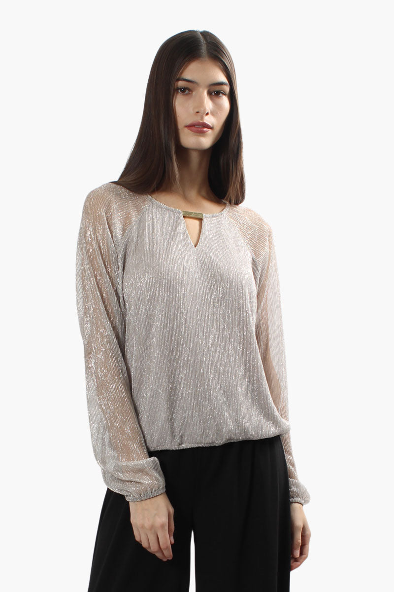 Limite Keyhole Sheer Sleeve Blouse - Grey - Womens Shirts & Blouses - Fairweather