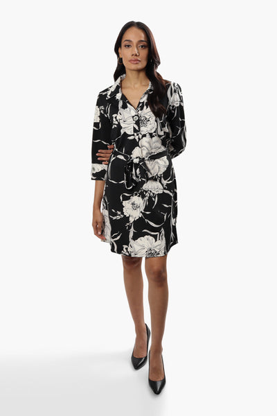 Beechers Brook Floral Belted Day Dress - Black - Womens Day Dresses - Fairweather