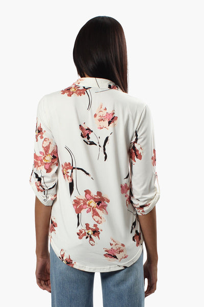 Majora Floral Roll Up Sleeve Shirt - White - Womens Shirts & Blouses - Fairweather