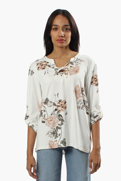 Majora Floral Roll Up Sleeve Blouse - White - Womens Shirts & Blouses - Fairweather
