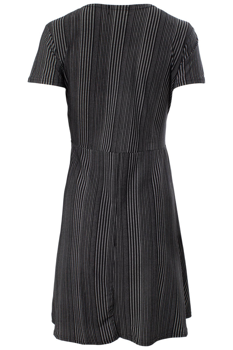 Striped Side Tie Wrap Day Dress - Black - Womens Day Dresses - Fairweather