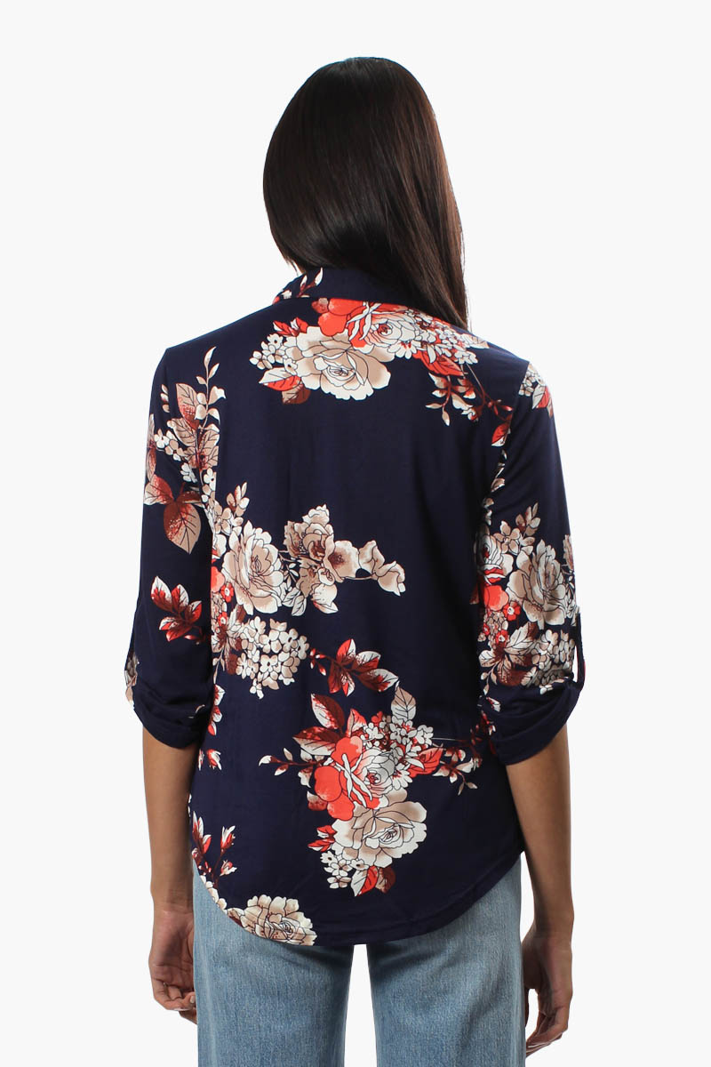 Majora Floral Roll Up Sleeve Shirt - Navy - Womens Shirts & Blouses - Fairweather
